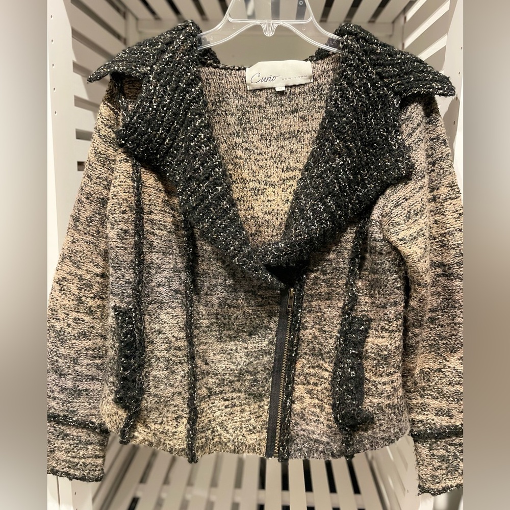 Curio New York zip sweater (moto style) with shawl collar. Size medium